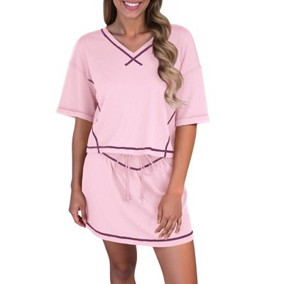 Imily Bela Womens 2 Piece Skirt Set Summer Short Sleeve Tops Tennis Skirts Casual Sweatsuits Vacation Outfits Lounge Sets Pink XL | Target