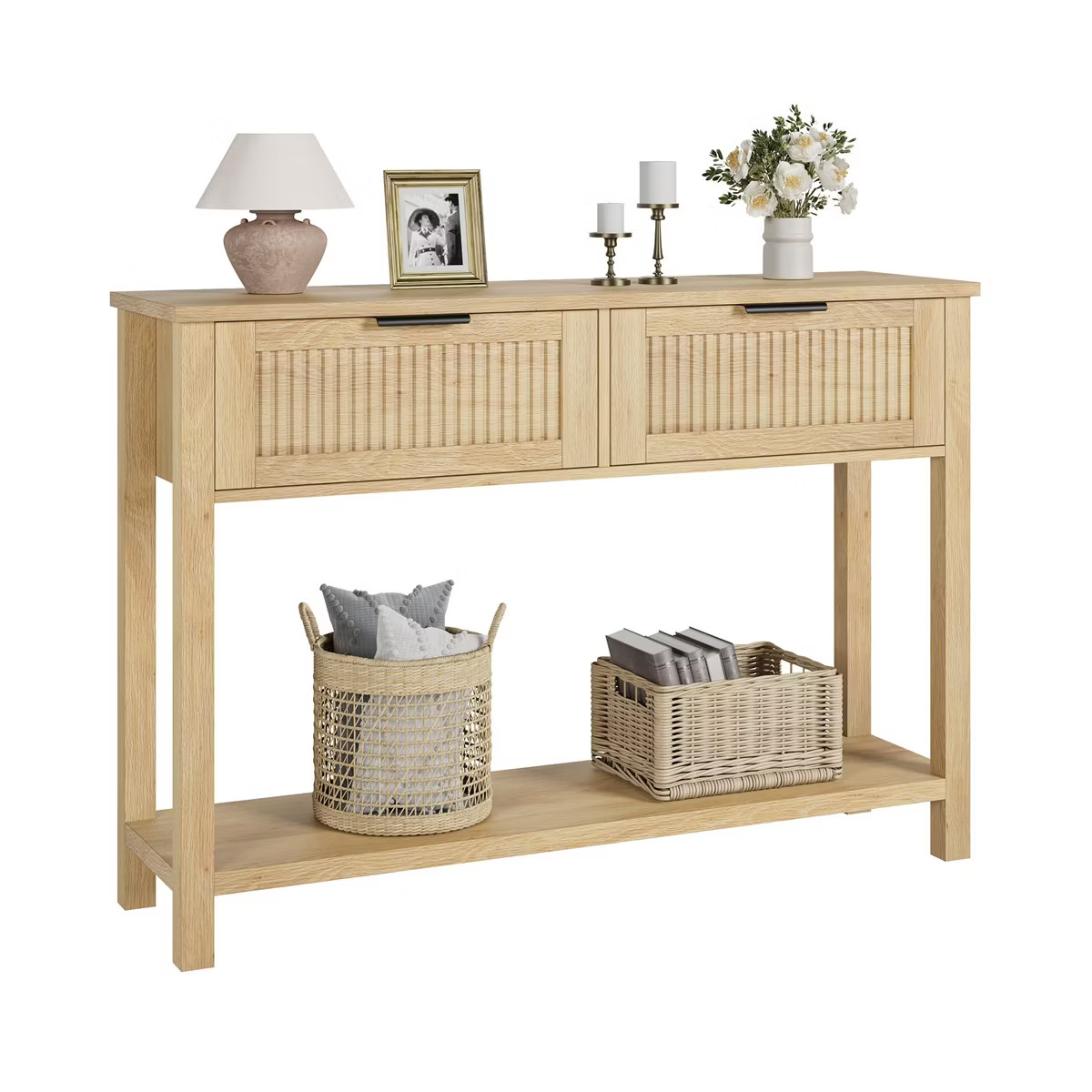 Farmhouse Entryway Table,43 Inch Wood Console Table with 2 Drawers,2 Tier Sofa Table with Storage... | Target