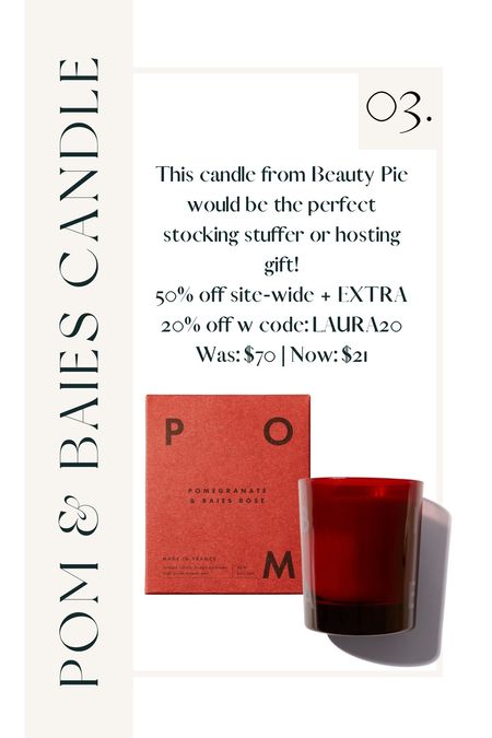 The perfect candle for a hosting gift or stocking stuffer!! Beauty Pie is having a major sale and you can get an extra 20% off with my code: LAURA20 

Beauty pie | candle | gift guide | bathroom candle | home 

#LTKGiftGuide #LTKhome #LTKbeauty