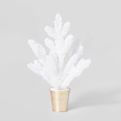 13in Flocked White Christmas Tree in Gold Bucket Decorative Figurine - Wondershop™ | Target