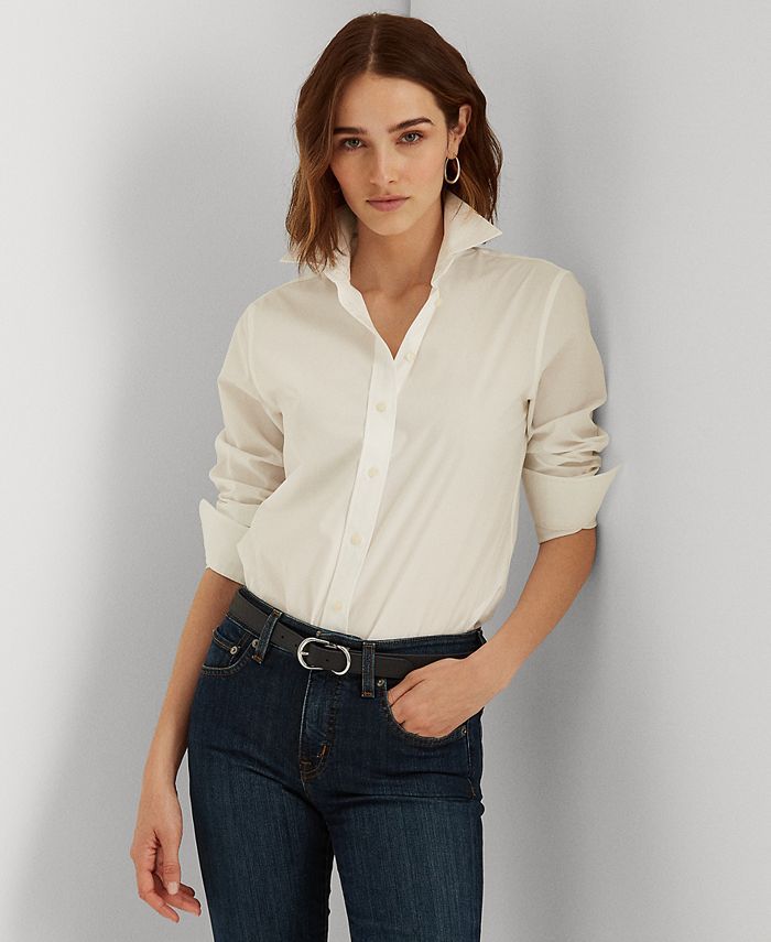 Lauren Ralph Lauren Non-Iron Straight-Fit Shirt & Reviews - Tops - Women - Macy's | Macys (US)