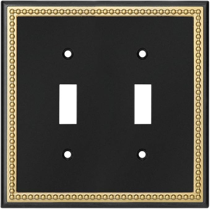 Pearled Frame Decorative Wall Plate Switch Plate Outlet Cover (Double Toggle, Black & Dark Golden... | Amazon (US)