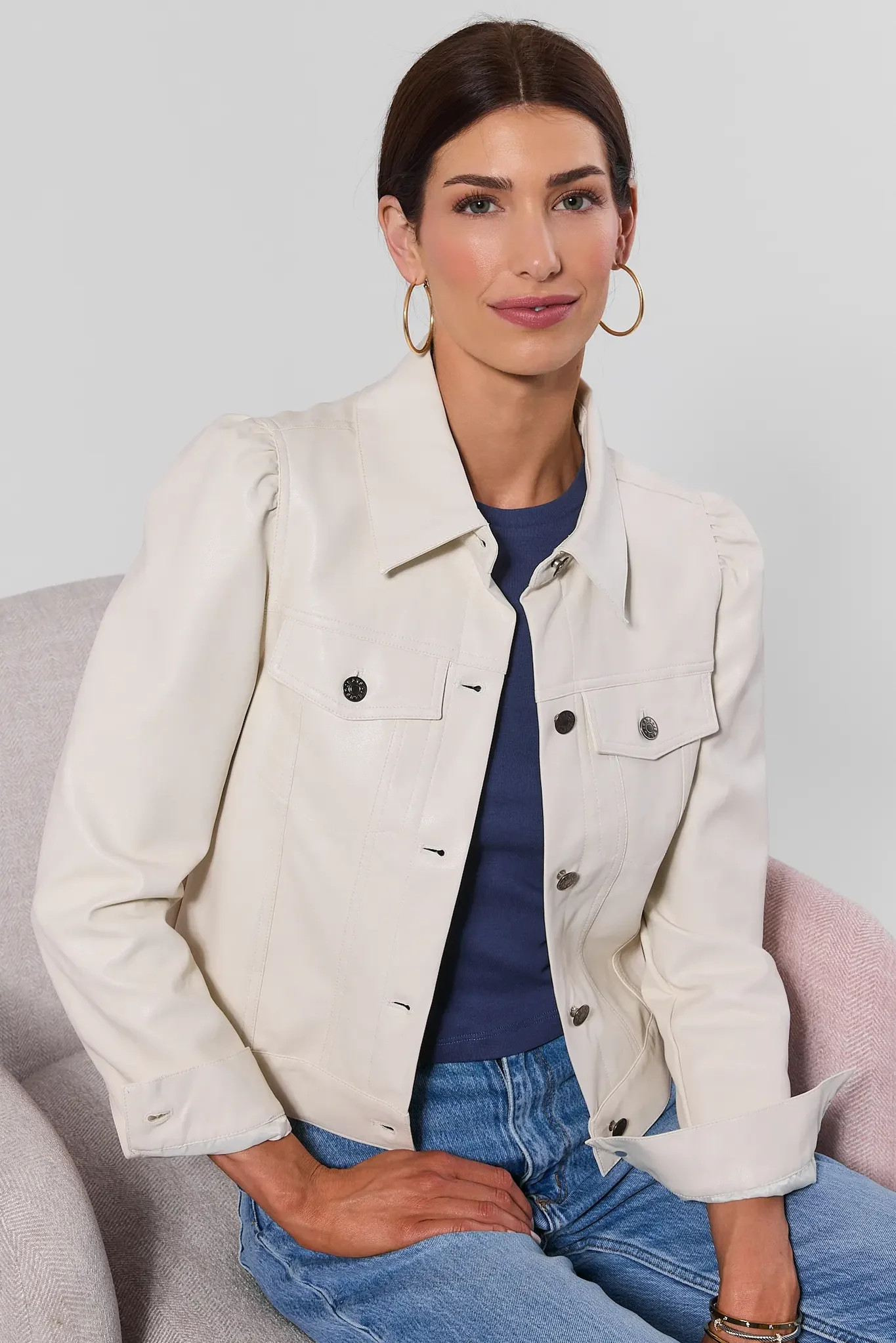 Roxanna Cream Faux Leather Jacket | Avara