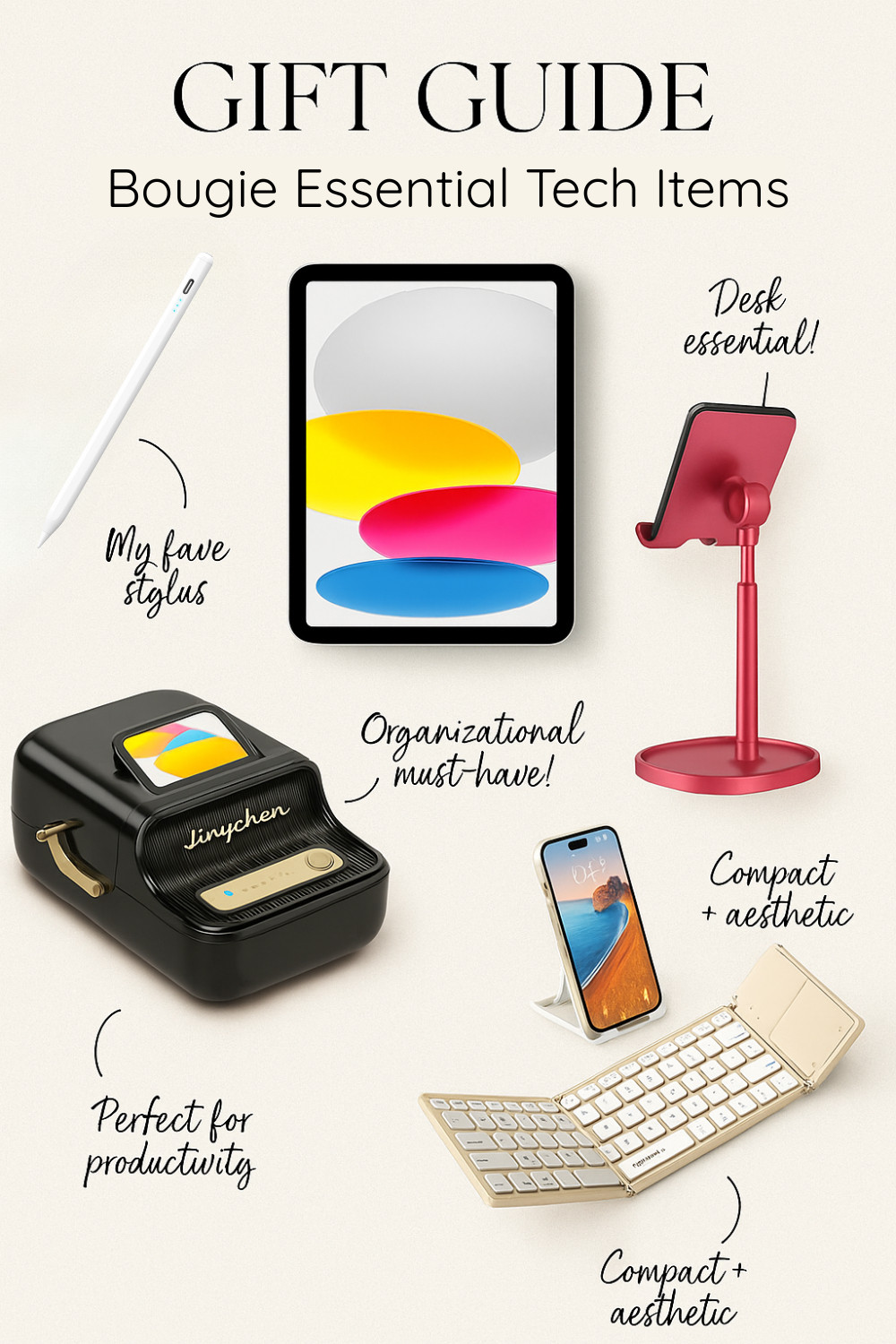 ✨ BOUGIE ORGANIZATION ESSENTIALS

Level up your put-together girl era with these sleek, minimal must-haves:

📱 Stylus #1 – Smooth, aesthetic note-taking
💻 iPad #1 – Your all-in-one planning + creating device
🖥️ iPad Stand – Keeps your desk looking luxe + ergonomic
🏷️ Label Maker – Because labeled everything = instant joy
⌨️ Foldable Keyboard – Portable, minimal, work-anywhere vibes 

 #LTKCyberWeek #LTKGiftGuide #LTKHoliday