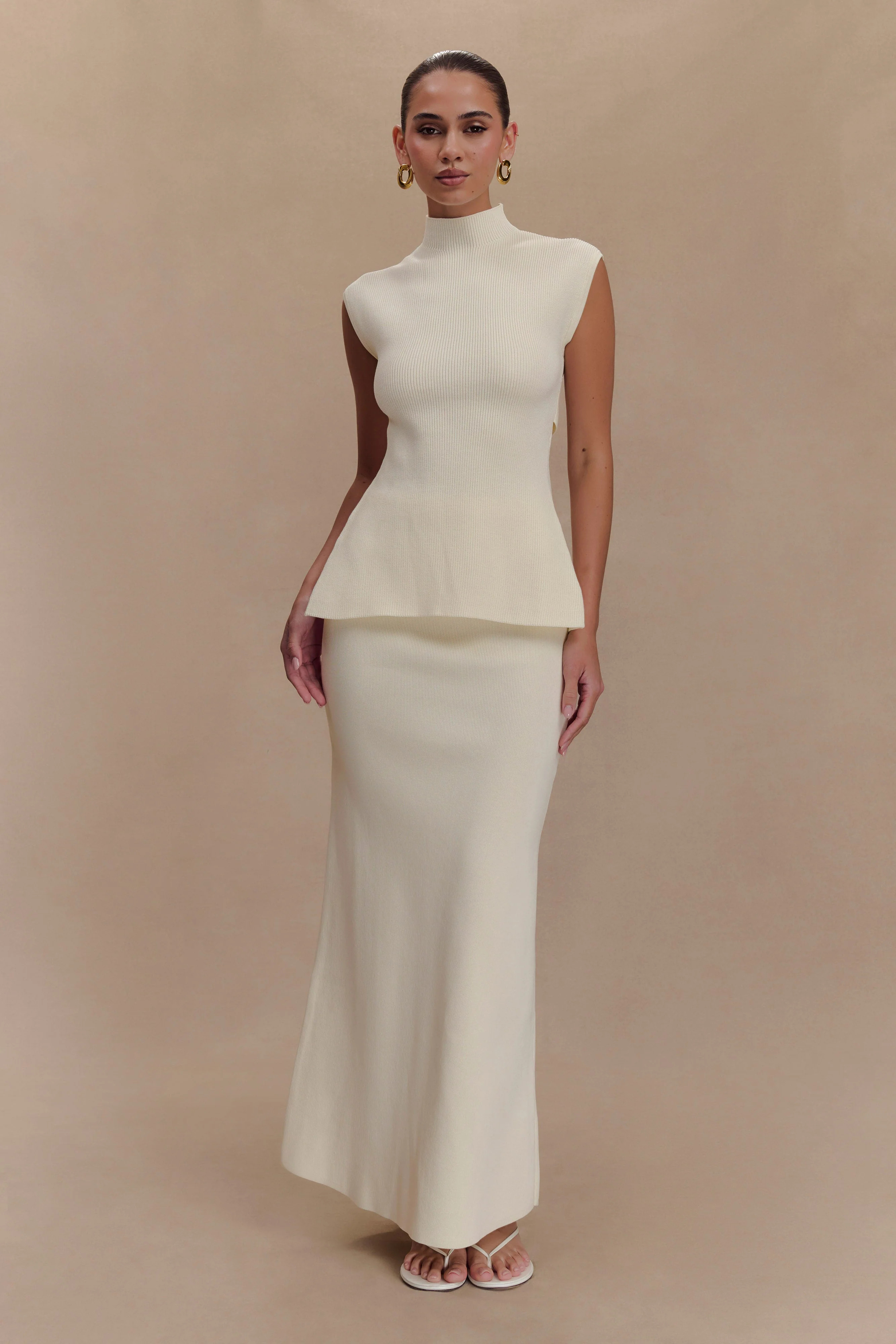 Maxine Knit Maxi Skirt - Ivory | MESHKI US