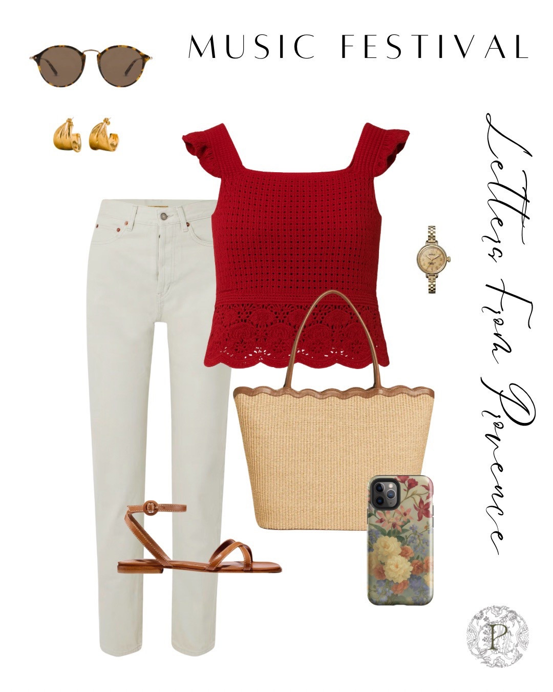Festival days are calling—and this is the look I’m answering with.✨
Whether you’re headed to a music festival or just love a romantic summer outfit with vintage flair, this look is all about effortless charm and feminine details.

Here’s why I love this outfit:
✨ The crochet red top is vibrant but easy to wear—like a summer sunset you can put on.
✨ The ivory straight-leg jeans are flattering, comfortable, and balance the boldness up top.
✨ And the Letters From Provence phone case by Petalume ties it all together with painterly florals and soft heirloom vibes.

This whole look feels like something you’d wear wandering a flower field in the south of France… but it’s perfect for a Saturday in the city too.

Shop the full outfit below—and don’t forget to grab your favorite Petalume cover to complete the look at www.petalumecovers.com

#LTKFindsUnder50 #LTKFestival #LTKSaleAlert