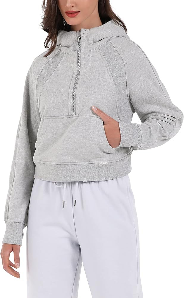 ODODOS Women's Hoodies Full / Half Zip Fleece Crop Pullover Long Sleeve Sweatshirts Cropped Tops wit | Amazon (US)