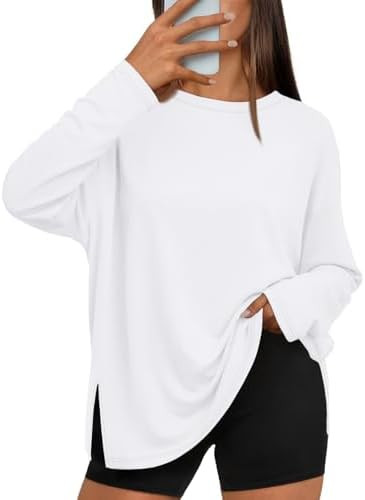 Trendy Queen Oversized Side Slit Tshirts for Women Long Sleeve Workout Tops Fall Fashion Gym Casu... | Amazon (US)