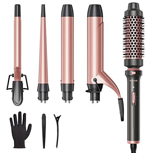 Wavytalk 5 in 1 Curling Iron Set with Curling Brush and 4 Interchangeable Ceramic Curling Wand (0.35"-1.25”), Wand Curling Iron Instant Heat Up, Dual Voltage Hair Curler | Amazon (US)