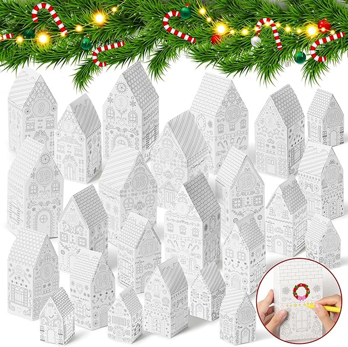 Christmas Advent Calendar Boxes - 30P Christmas House Box DIY Craft Kit Candies Treats Xmas Empty... | Amazon (US)