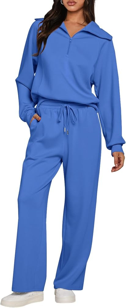 MEROKEETY Women's 2 Piece Outfits 2024 Long Sleeve Half Zip Sweatshirt Wide Leg Sweatpants Lounge... | Amazon (US)
