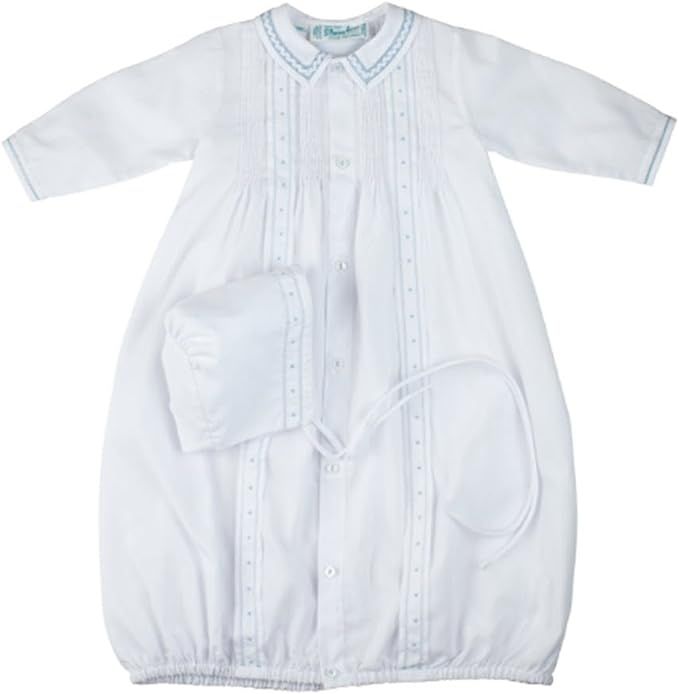 Feltman Brothers White & Blue Tucked Take Me Home Gown & Bonnet Newborn Boys | Amazon (US)