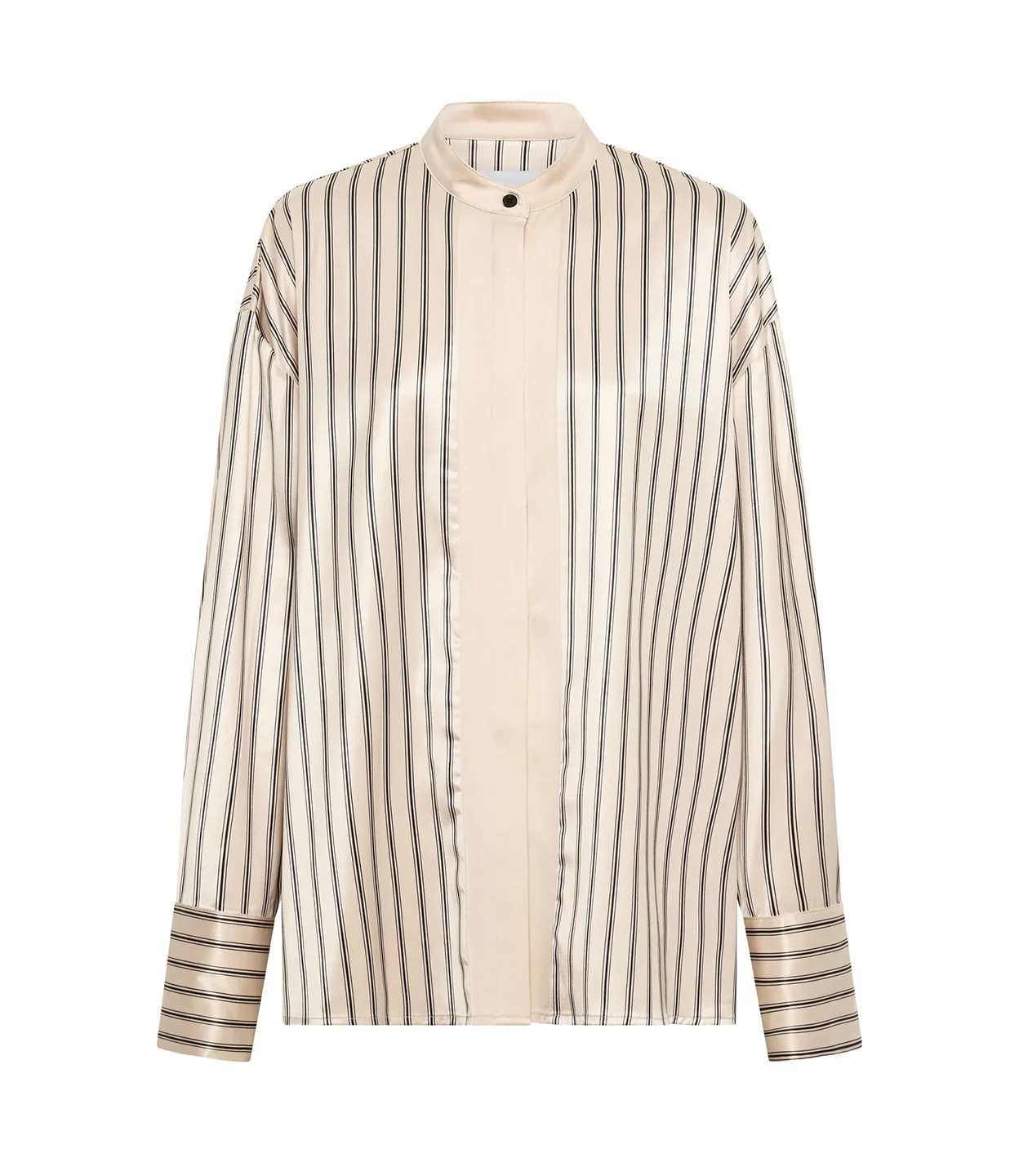 Gio Thin Triple Stripe Silk Shirt in Black and Ecru | Mode Sportif