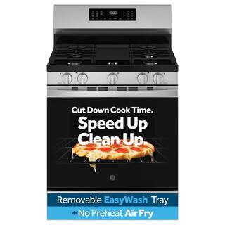GE 30 in. 5-Burners Smart Free-Standing Gas Convection Range in Stainless with EasyWash Oven Tray... | The Home Depot