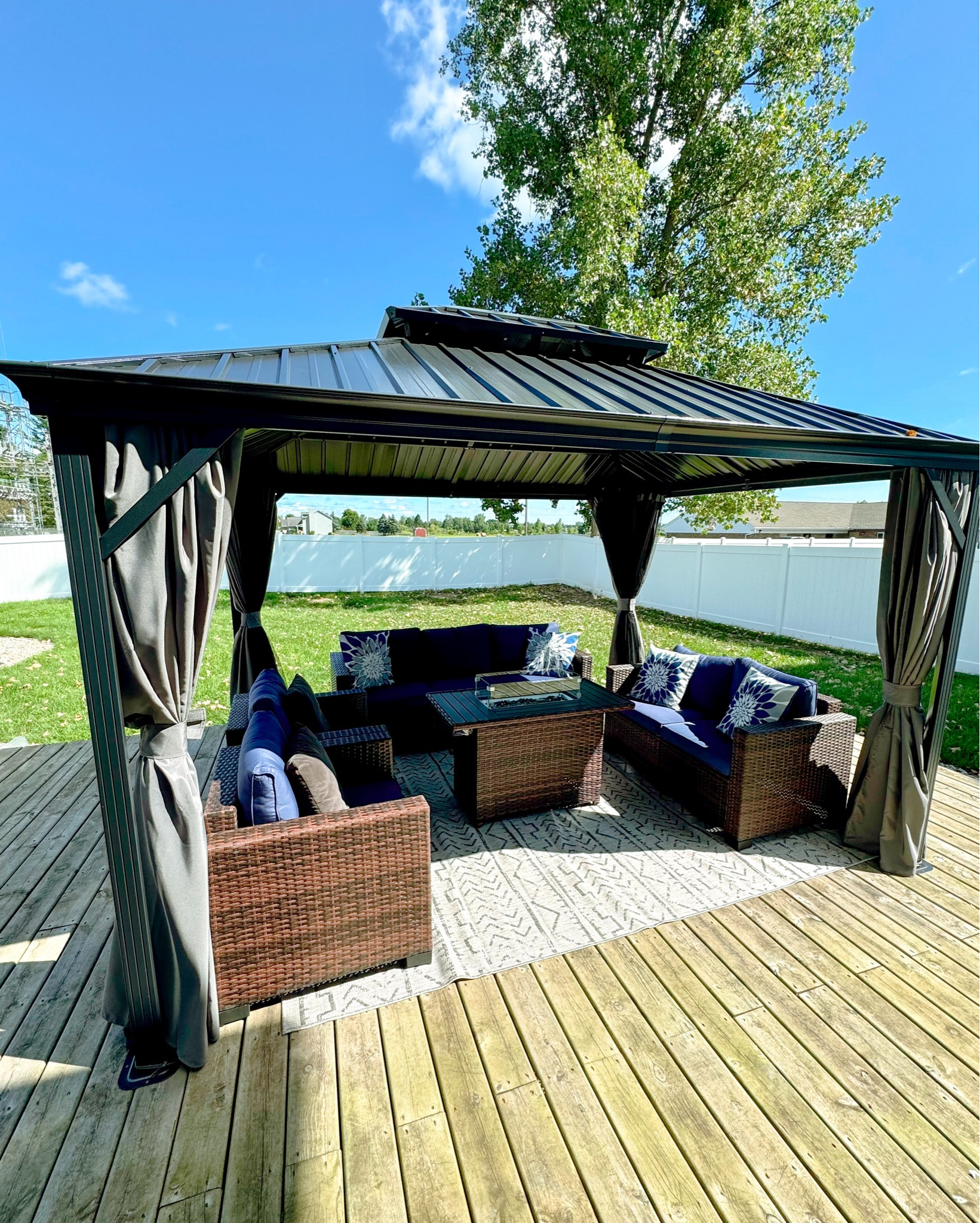 This Patio Set is so cute and comfortable! Assembly was not hard. This set up is perfect for movie night!🍿🎥

#LTKStyleTip #LTKHome #LTKSeasonal