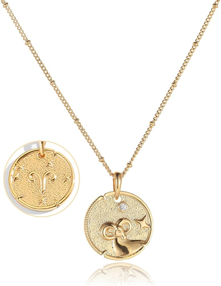 Zodiac Necklace for Women 18k Gold Constellation Pendant Crystal Zirconia Necklace Astrology Jewe... | Amazon (US)