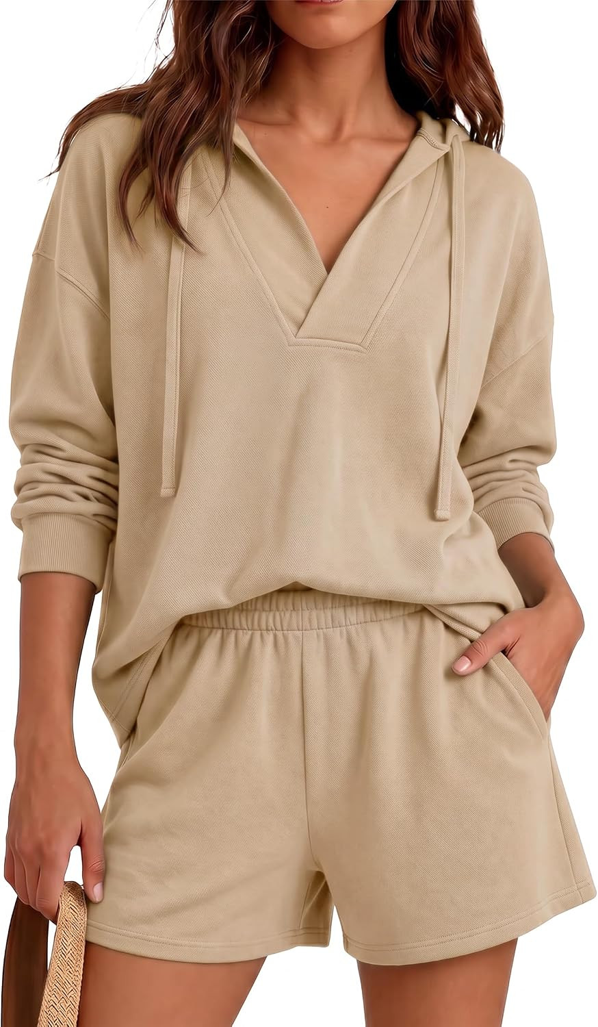 Fisoew Womens 2 Piece Lounge Matching Sets Hoodies and Shorts Sweatsuits | Amazon (US)