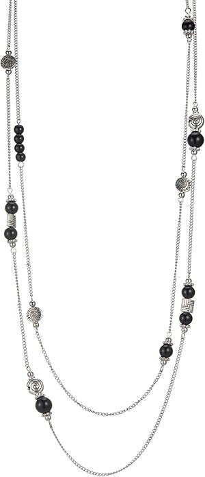 BULINLIN Layered Silver Long Necklace for Women Turquoise Stone Beaded Strand Sweater Chain Neckl... | Amazon (US)