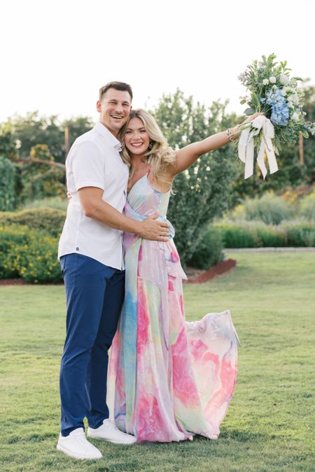Gender reveal dress fully sequined. Dress available in sizes xs-xl. I’m in a medium because I wasn’t sure how much I would be showing, could have done a small. Pregnant too? Wrap dress aspect makes it maternity dress friendly. Conner’s in his go-to menswear line Mizzen and Main 

#LTKmens #LTKstyletip #LTKbump