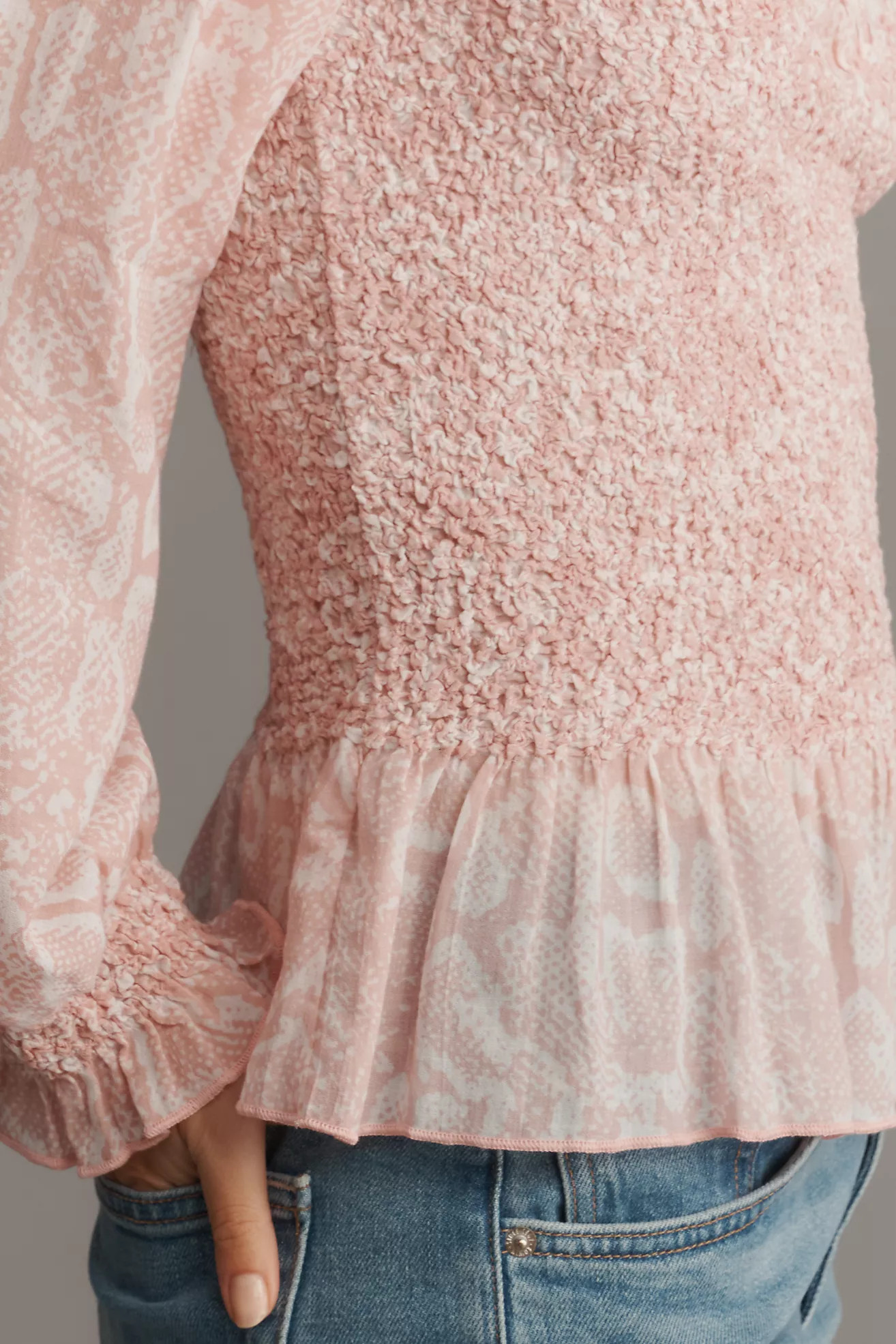 By Anthropologie Balloon-Sleeve Smocked Peplum Blouse | Anthropologie (US)