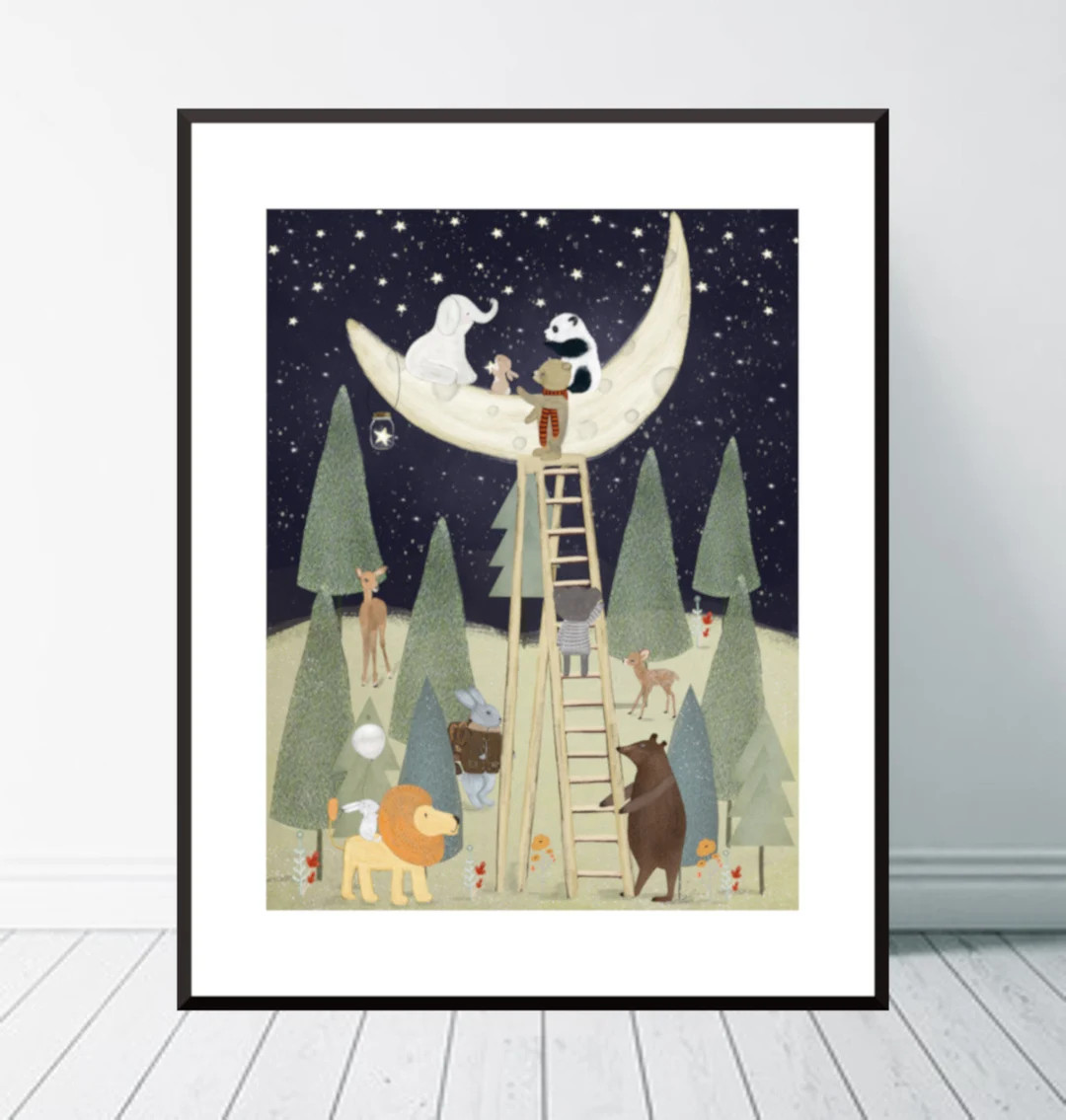 The Moon Forest. Nursery Wall Art – Woodland Animals Print for Kids Room | Etsy (US)