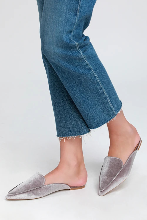 Joelle Grey Velvet Loafer Slides | Lulus (US)