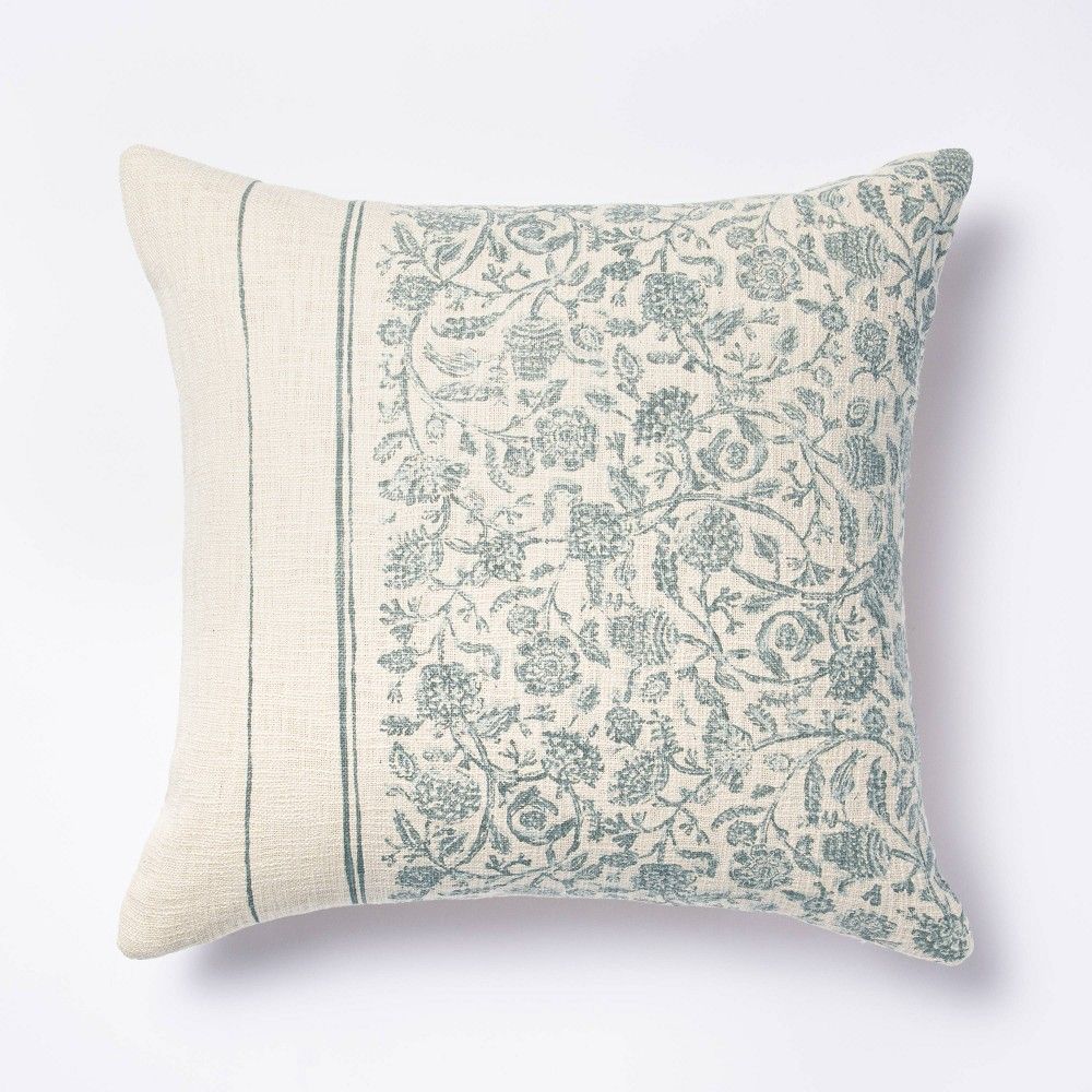 Floral Striped Square Throw Pillow Blue/Cream - Threshold designed with Studio McGee | Target