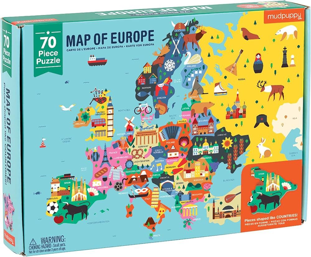 Mudpuppy Map of Europe Puzzle, 70 Pieces, 22”x17.25” – Perfect for Kids Age 5-9 - Learn Cou... | Amazon (US)