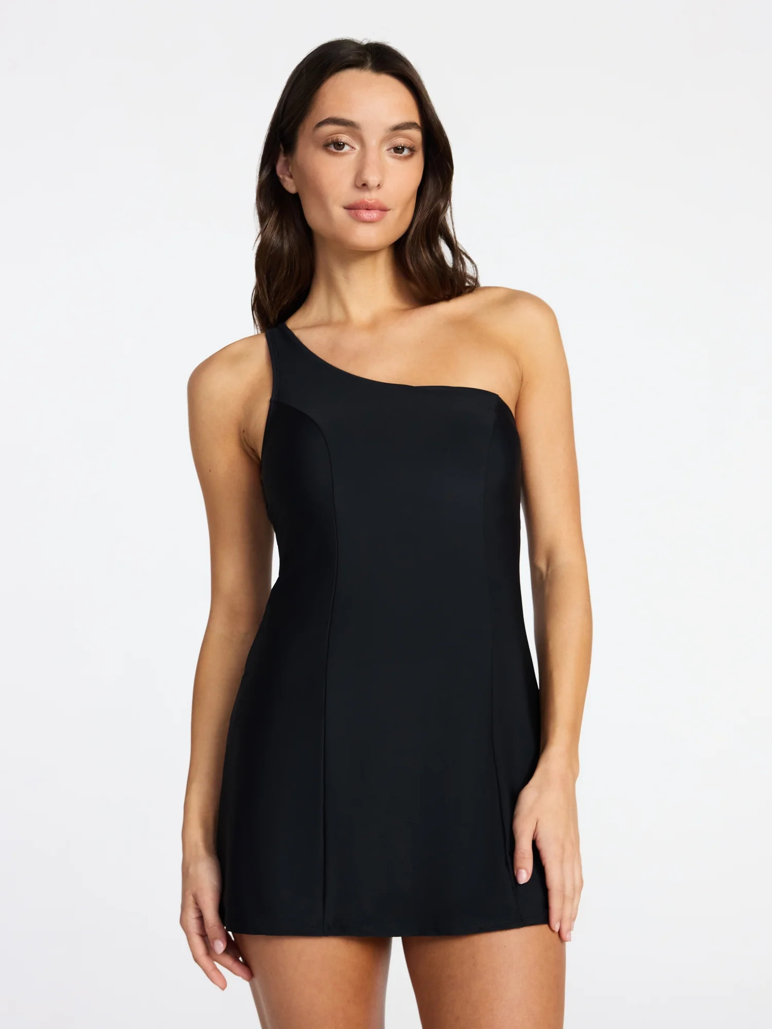 Time and Tru Women's and Women's Plus Size One Shoulder Swim Dress, Sizes XS-3X | Walmart (US)