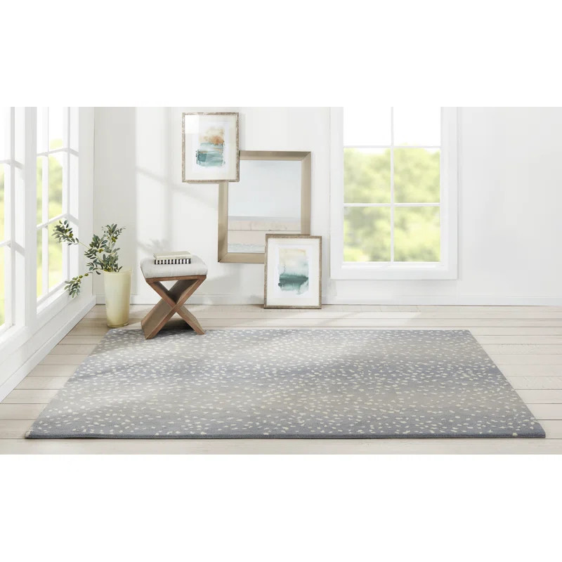 Woodland Animal Print Handmade Tufted Wool Gray/Blue Area Rug | Wayfair North America