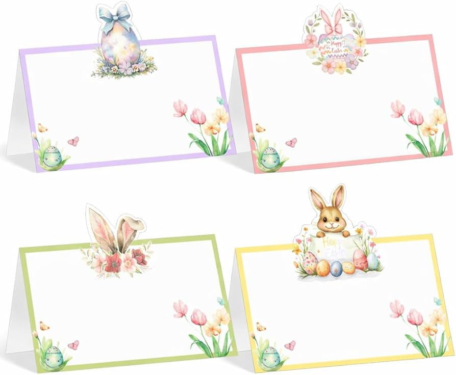 Easter Place Cards – 40 Pack Watercolor Bunny & Egg Pastel Spring Name Cards, Easter Table Deco... | Amazon (US)