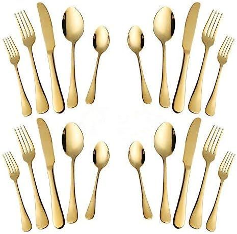 Gold Silverware Set, 20-Piece Stainless Steel Flatware Set, Kitchen Utensil Set Service for 4,Tab... | Amazon (US)