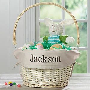Natural Personalized Willow Easter Basket With Drop-Down Handle | Personalization Mall