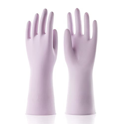 COOLJOB Small Household Rubber Gloves with Cotton Liner & Non-slip Grip, Waterproof Long Lasting Dishwashing Gloves for Kitchen & Bathroom Cleaning, Purple, 1 Pair | Amazon (US)