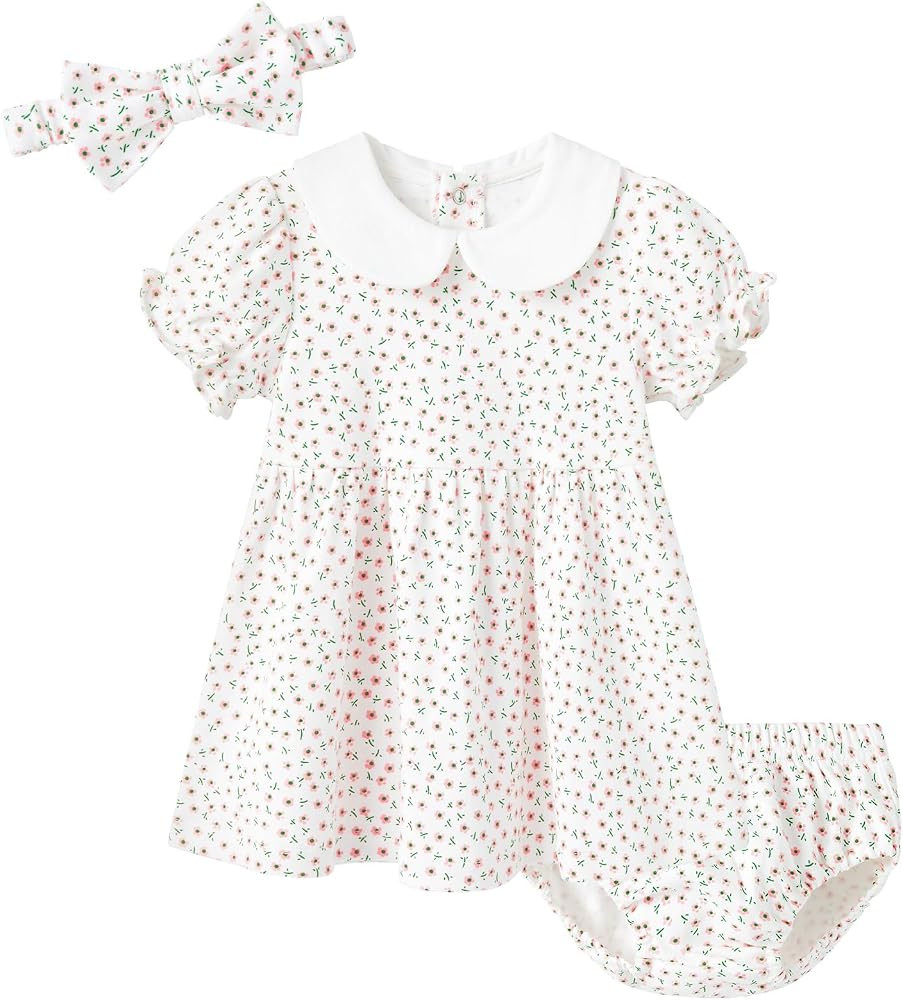 pureborn Baby Girls Dress with Bloomer Infant Girl Cotton Playwear Dress 0-24 Months | Amazon (US)