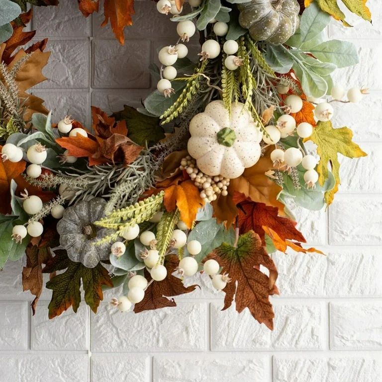 17.7"Fall Wreaths for Front Door-Thanksgiving Harvest Wreath with Pumpkins Maple Leaves Fall Wrea... | Walmart (US)