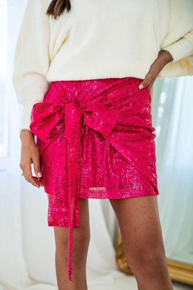 Big Reputation Hot Pink Sequin Side Tie Mini Skirt | Pink Lily