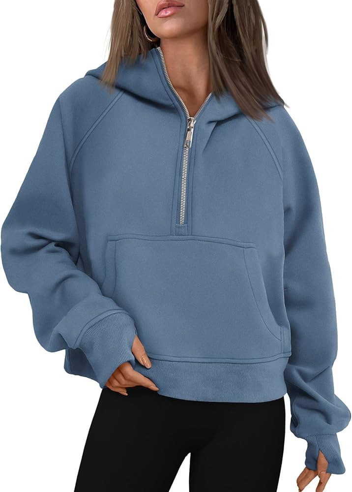 AUTOMET Half Zip Sweatshirts Cropped Hoodies Fleece Womens Quarter Zip Up Pullover Sweaters Fall ... | Amazon (US)
