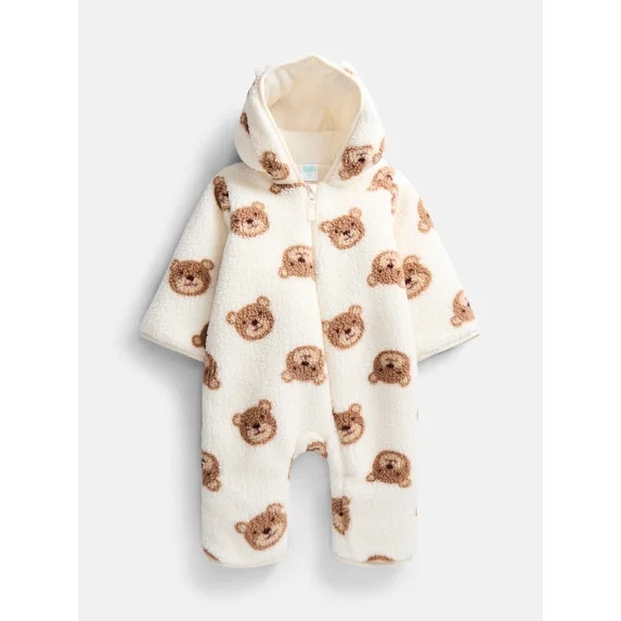 Wonder Nation Baby Teddy Fleece Pram with Hood, Sizes 0M-9M | Walmart (US)