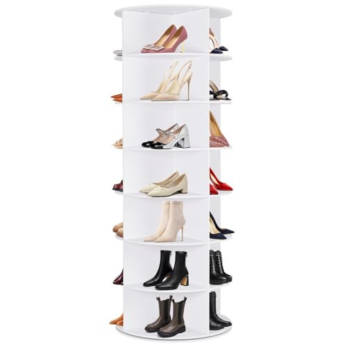 WGCTEK Rotating Shoe Rack Tower, 7 Tier 28 Pairs Large Shoe Storage Organizer, Space-Saving Free Standing Shoe Racks, 360° Revolving Round Shoe Rack for Closet Handbag Display, White | Amazon (US)