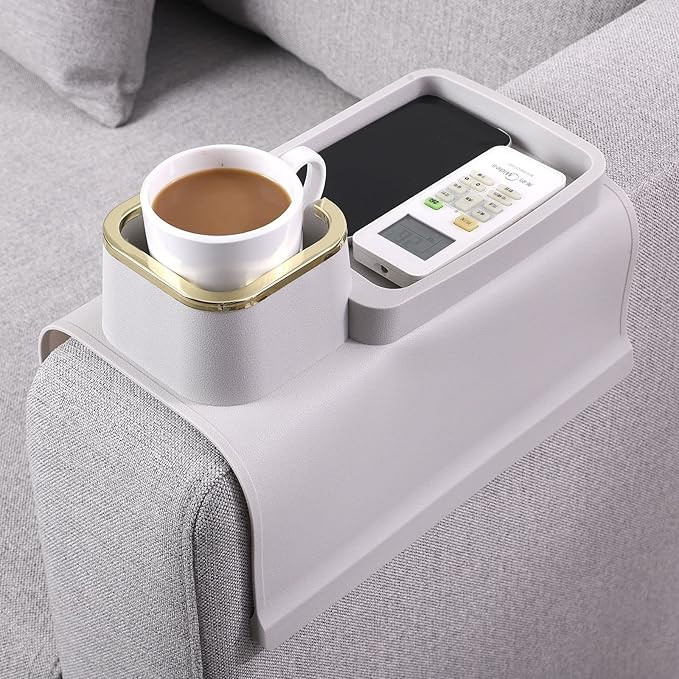 Couch Cup Holder Tray – Weighted Silicone Sofa Armrest Organizer Table with Anti-Spill Coaster,... | Amazon (US)