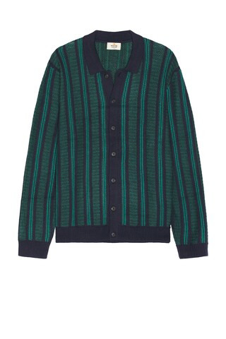 Marine Layer Button Down Sweater in Navy & Green Stripe from Revolve.com | Revolve Clothing (Global)