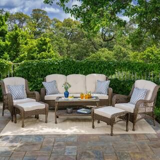 Rio Vista 6-Piece Resin Wicker Conversation Set with Beige Cushions (Outdoor Sofa, Wicker Chairs,... | The Home Depot