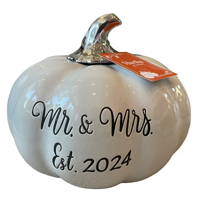 Martha Stewart MR. & MRS. EST 2024 Ceramic Pumpkin Gray Silver Stem Decor NEW  | eBay | eBay US