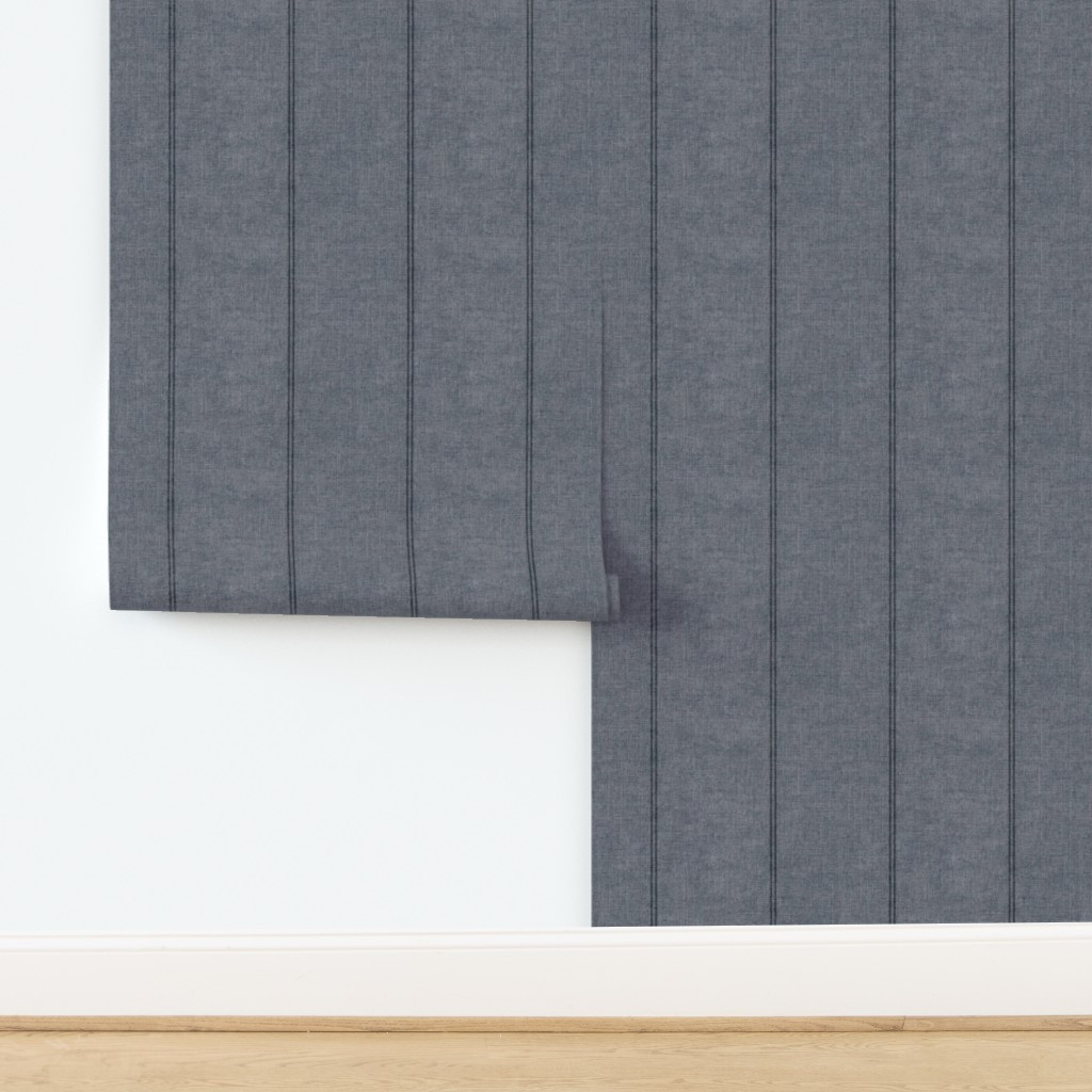 L Fitz / Solid Double Antique Stripe Dark Coastal Wave Navy Blue Faux Linen Wallpaper | Spoonflow... | Spoonflower