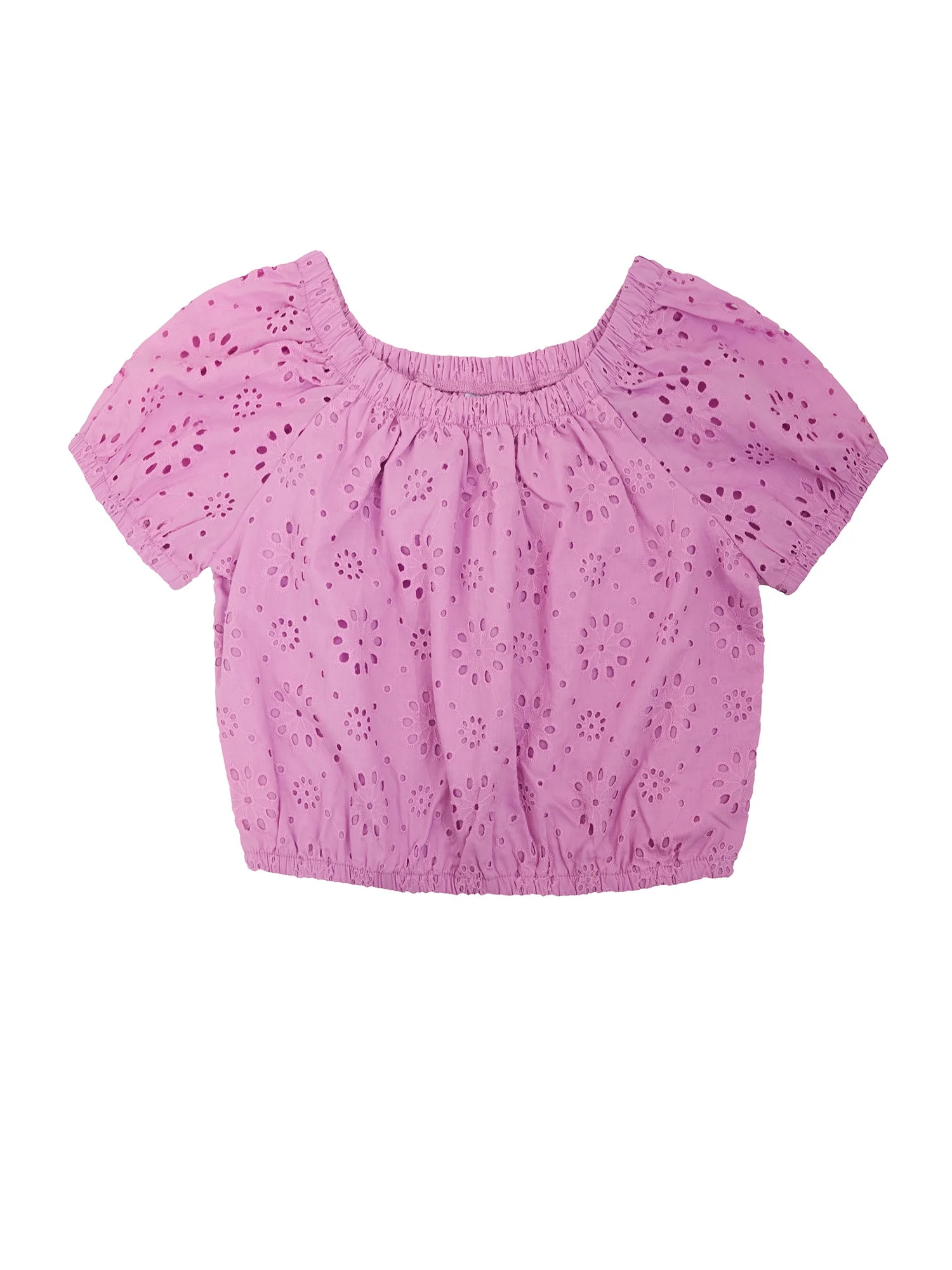 Wonder Nation Girls Short Sleeve Eyelet Puff Sleeve Top, Sizes 4-18 & Plus | Walmart (US)