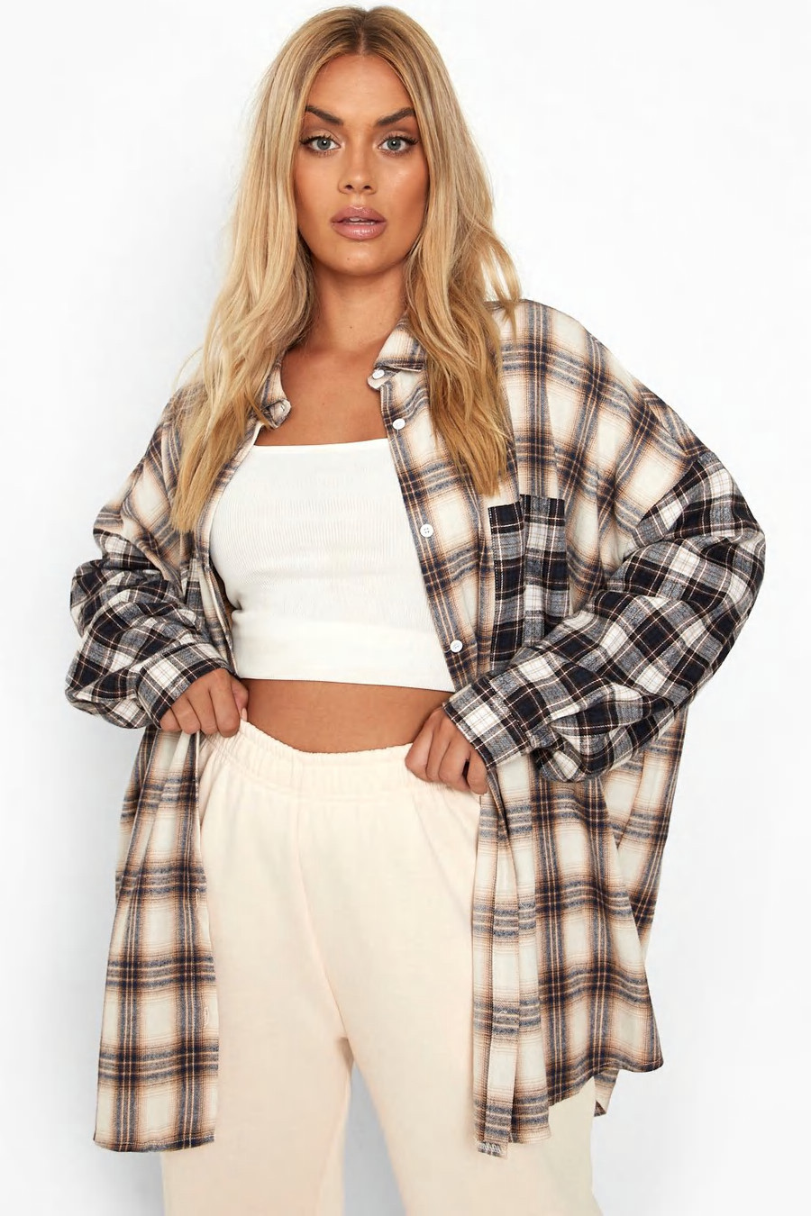Plus Mixed Flannel Oversized Shirt | Boohoo.com (US & CA)