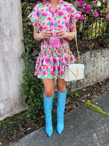 Cross necklace is 20% off with KELSIE20
Floral print dress / Easter dress / smocked waist dress / blue knee high boots / blue boots 

#LTKFestival #LTKstyletip #LTKFind