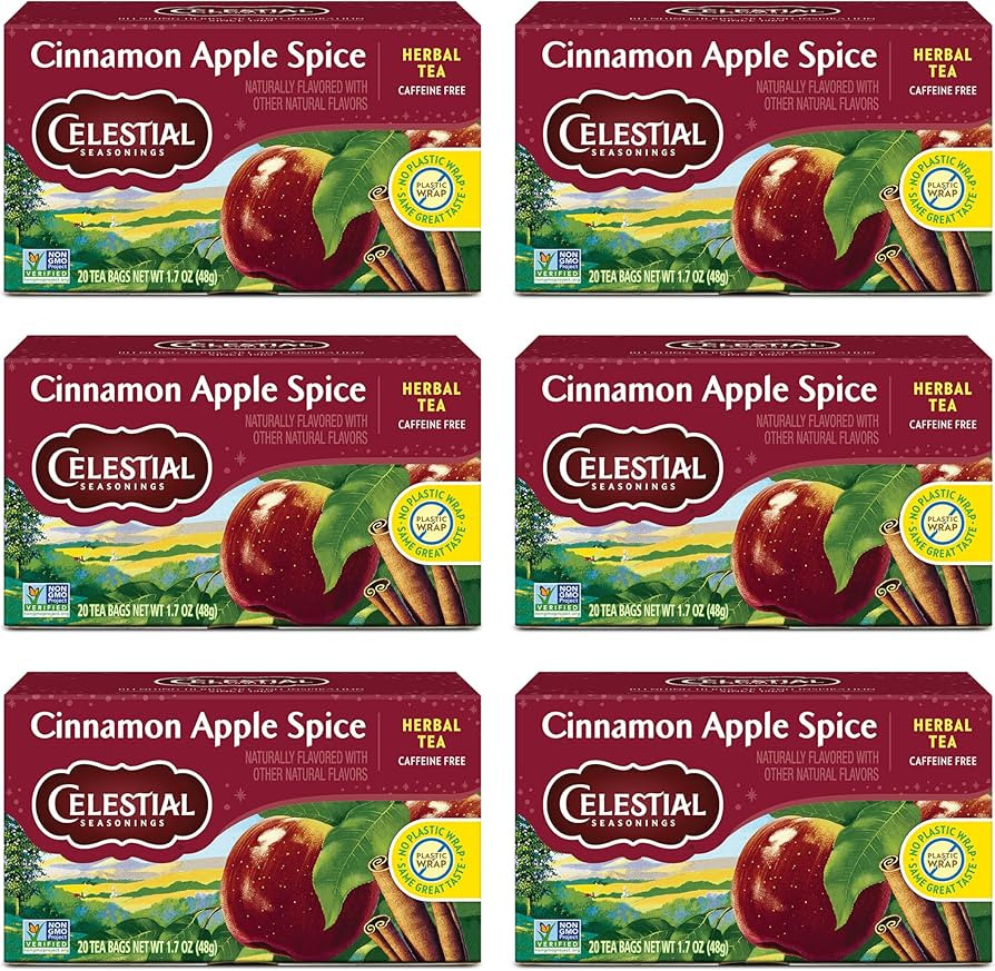 Celestial Seasonings Cinnamon Apple Spice Herbal Tea, Caffeine Free, 20 Tea Bags Box (Pack of 6) | Amazon (US)