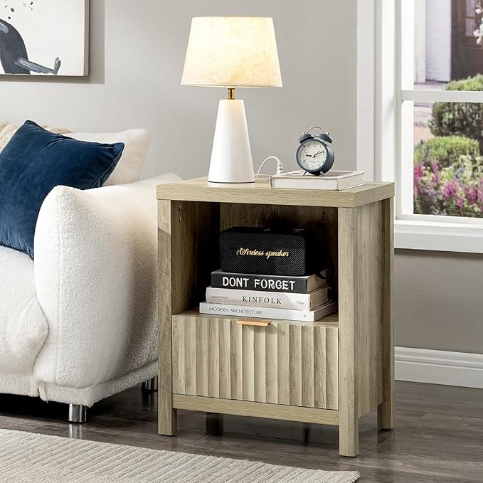 Oxford Nightstand with Charging Station, End Table with Drawer and Open Storage, Night Stand with... | Amazon (US)